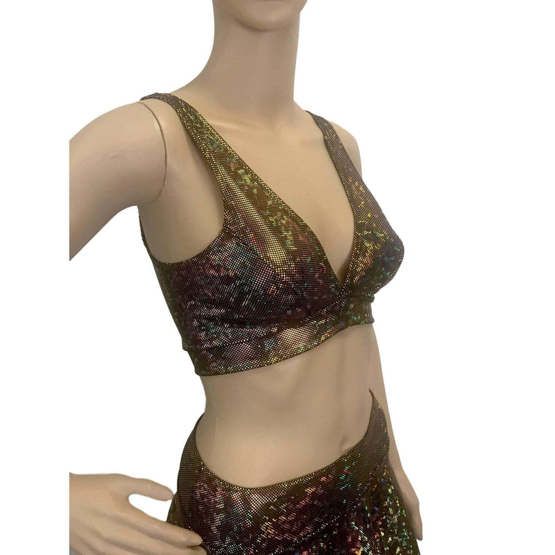 Gold on Black Shattered Glass Holographic Bralette - Peridot Clothing