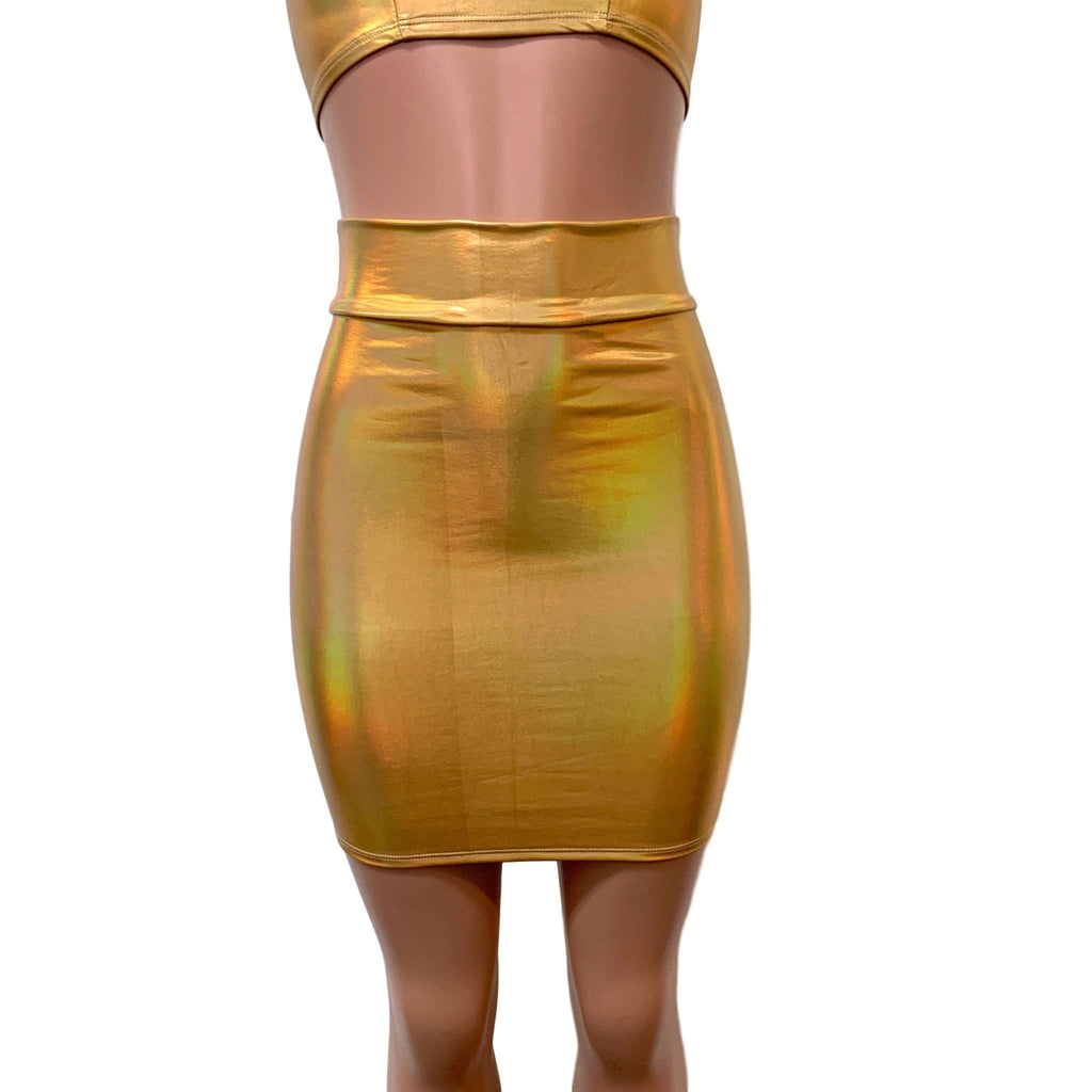 Gold Opal Holographic High Waisted Pencil Mini Skirt - Peridot Clothing