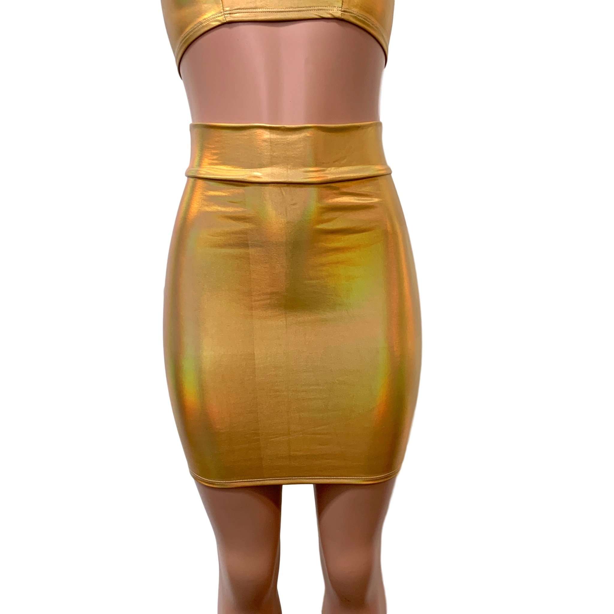Gold Opal Holographic High Waisted Pencil Mini Skirt Small Gold Opal Holographic High Waisted Pencil Mini Skirt Small