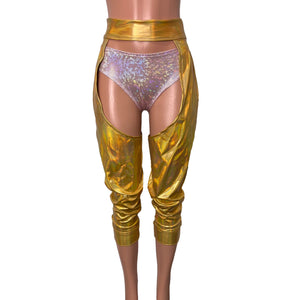 Jogger Chaps in Holographic Gold Opal Spandex Unisex Women's/Men's - Peridot Clothing