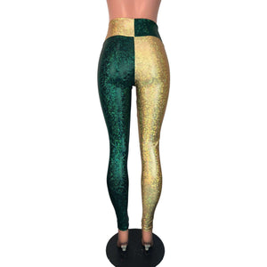 *Sample - Green & Gold Sports Team Holographic High Waist Leggings Pants - Final Sale - Peridot Clothing