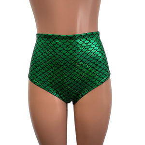 Scrunch High Waist Bikini - Green Sparkle Holo Mermaid Scales - Peridot Clothing