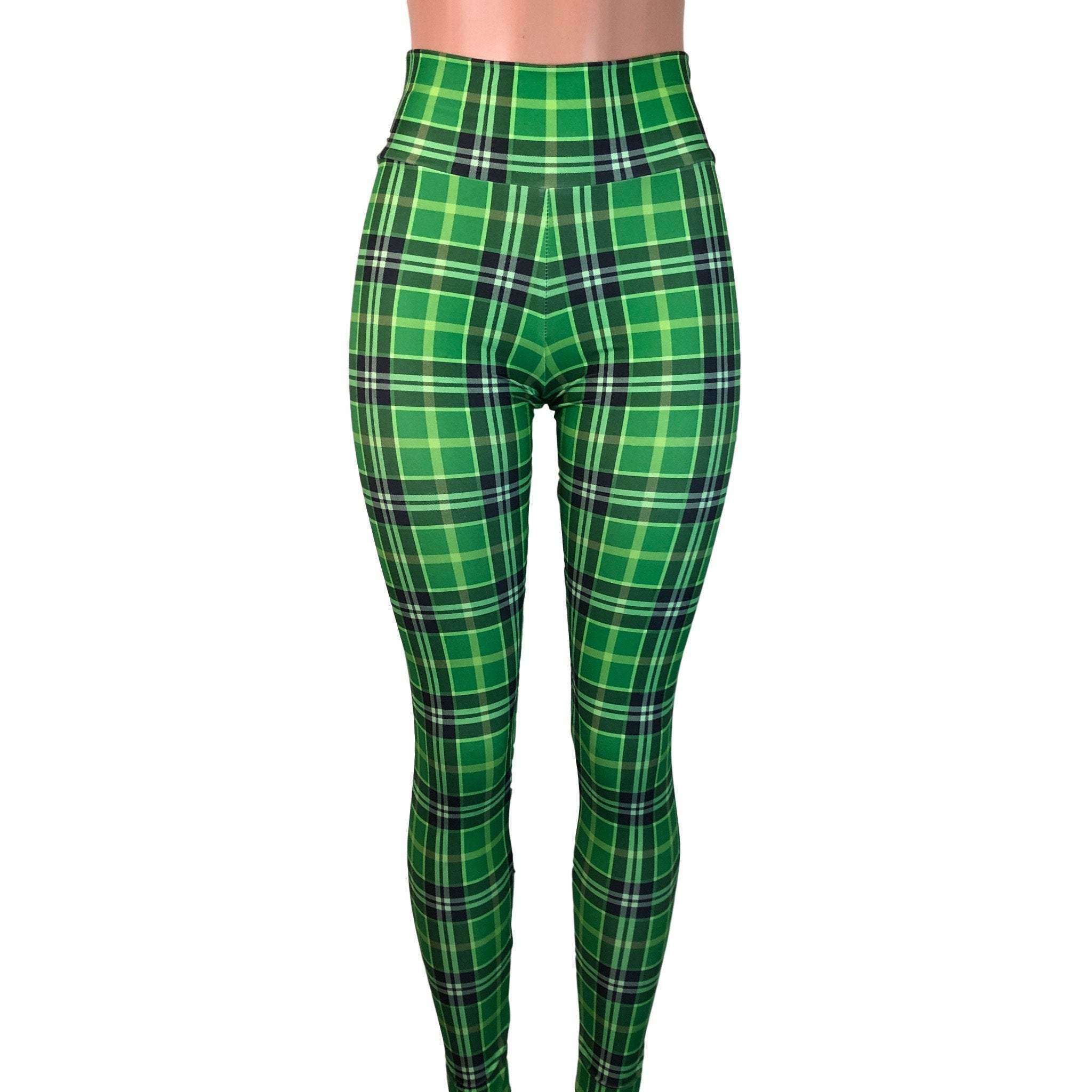 Green Plaid High Waist Leggings Pants– Peridot Clothing