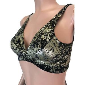 Gunmetal on Black Gilded Velvet Metallic Bralette - Peridot Clothing