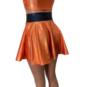 Skater Skirt - Orange Sparkle Holographic w/Black Sparkle Waistband - Peridot Clothing