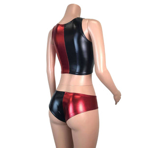 Harley Quinn Costume w/ Crop Top and Cheeky Bikini Outfit - Peridot Clothing