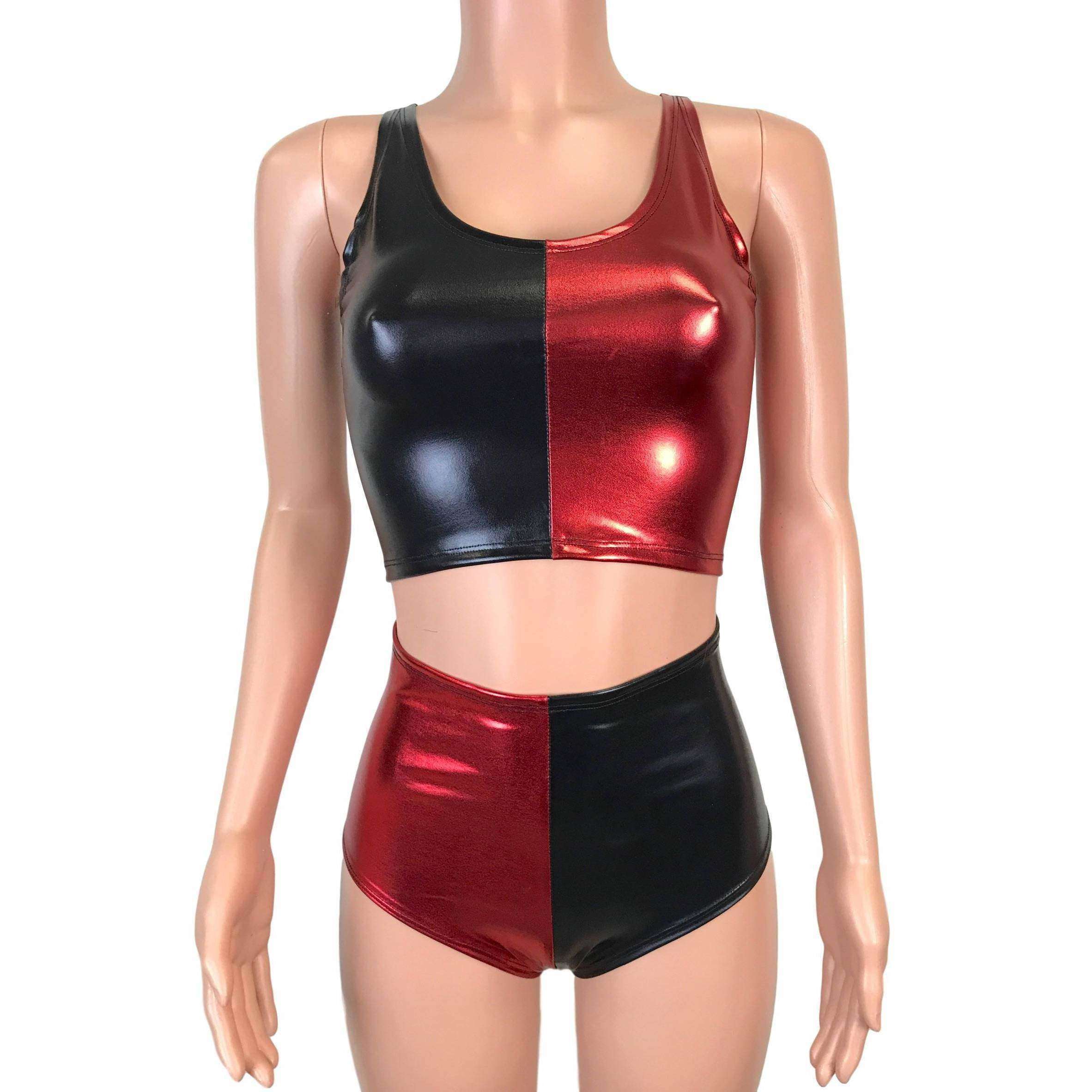 Harley Quinn Costume w/ Crop Top and High Waist Hot Pants Outfit Large Harley Quinn Costume w/ Crop Top and High Waist Hot Pants Outfit Large