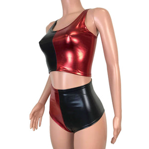 Harley Quinn Costume w/ Crop Top and High Waist Hot Pants Outfit - Peridot Clothing