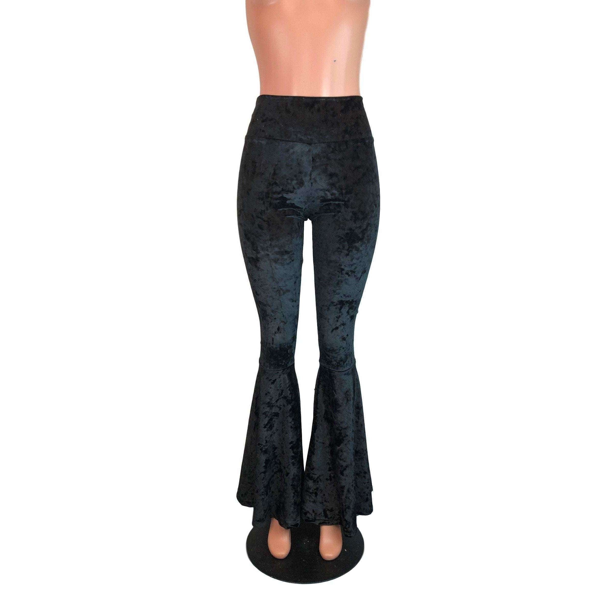 Black Crushed Velvet Bell Bottoms - High Waisted Flare Pants– Peridot  Clothing