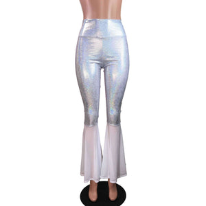 White Holographic Bell Bottoms w/ White Mesh Flares - Peridot Clothing