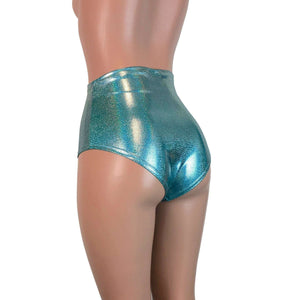 High Waist Hot Pants - Jade Blue Holographic - Peridot Clothing