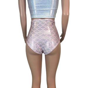 High Waist Hot Pants - Light Pink Mermaid Scales - Peridot Clothing