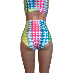 High Waist Hot Pants - Neon Tetris - Peridot Clothing