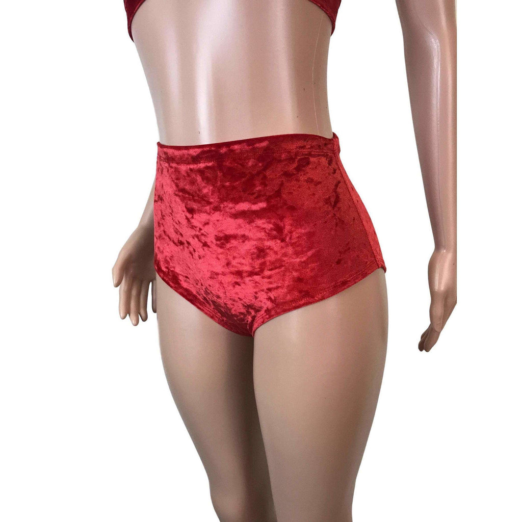 High Waist Hot Pants - Red Crushed Velvet - Peridot Clothing