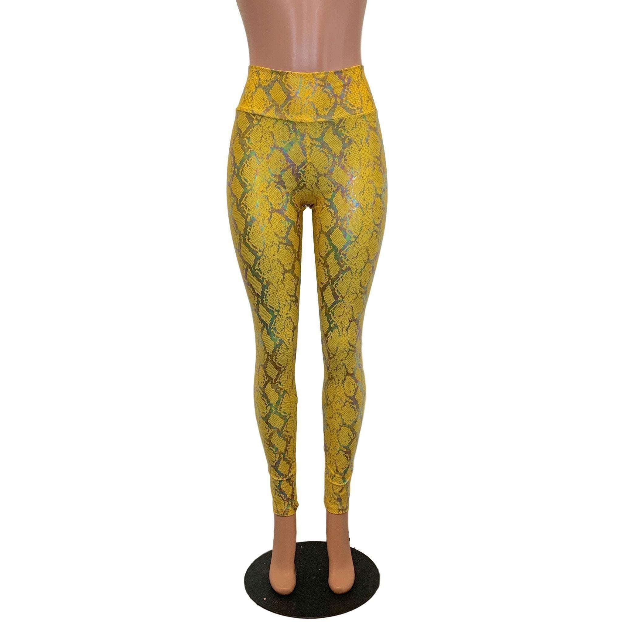 High Waist Leggings - Yellow Snakeskin Holographic– Peridot Clothing