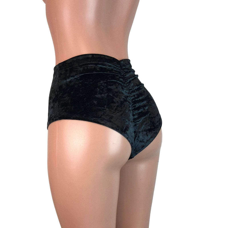 High Waist Scrunch Bikini Hot Pants - Black Crushed Velvet– Peridot Clothing