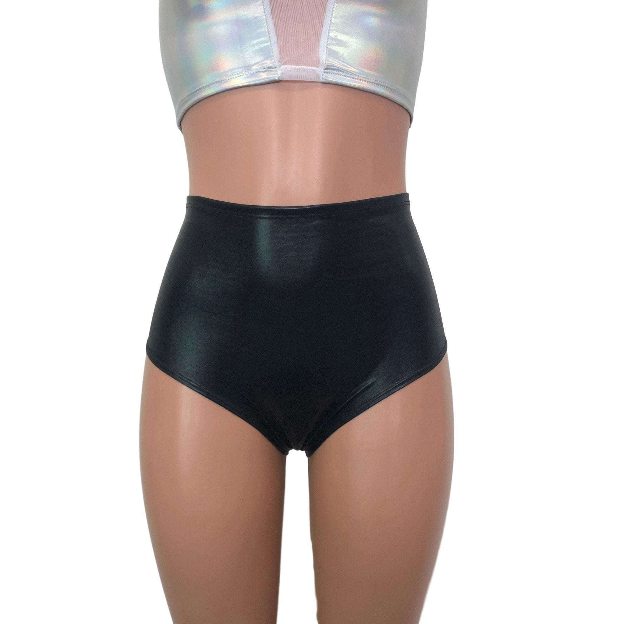 High Waist Scrunch Bikini Hot Pants - Black Metallic Wet Look– Peridot  Clothing
