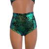 High Waist Scrunch Bikini Hot Pants - Black/Green Gilded Velvet - Peridot Clothing