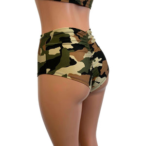 High Waist Scrunch Bikini Hot Pants - Camouflage - Peridot Clothing