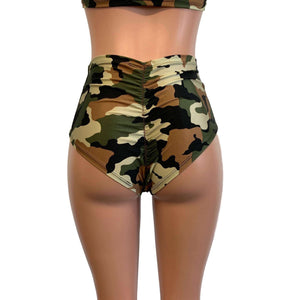 High Waist Scrunch Bikini Hot Pants - Camouflage - Peridot Clothing