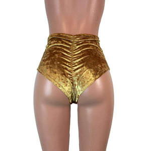 High Waist Scrunch Bikini Hot Pants - Gold Crushed Velvet - Peridot Clothing