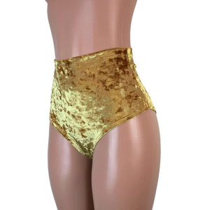 High Waist Scrunch Bikini Hot Pants - Gold Crushed Velvet - Peridot Clothing