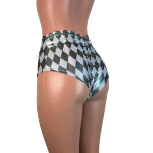 High Waist Scrunch Bikini Hot Pants - Harlequin Diamond Holo - Peridot Clothing