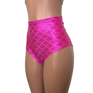 High Waist Scrunch Bikini Hot Pants - Hot Pink Mermaid Scale - Peridot Clothing