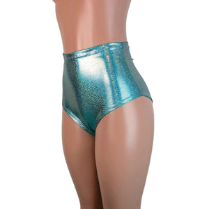 High Waist Scrunch Bikini Hot Pants - Jade Blue Holo - Peridot Clothing