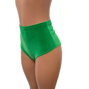 High Waist Scrunch Bikini Hot Pants - Kelly Green Velvet - Peridot Clothing