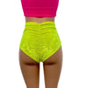 High Waist Scrunch Bikini Hot Pants - Neon Yellow Crushed Velvet - Peridot Clothing