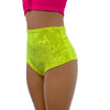 High Waist Scrunch Bikini Hot Pants - Neon Yellow Crushed Velvet - Peridot Clothing