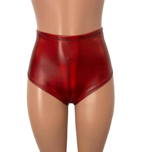 High Waist Scrunch Bikini Hot Pants - Red Holographic - Peridot Clothing