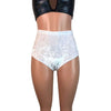 High Waist Scrunch Bikini Hot Pants - White Crushed Velvet - Peridot Clothing