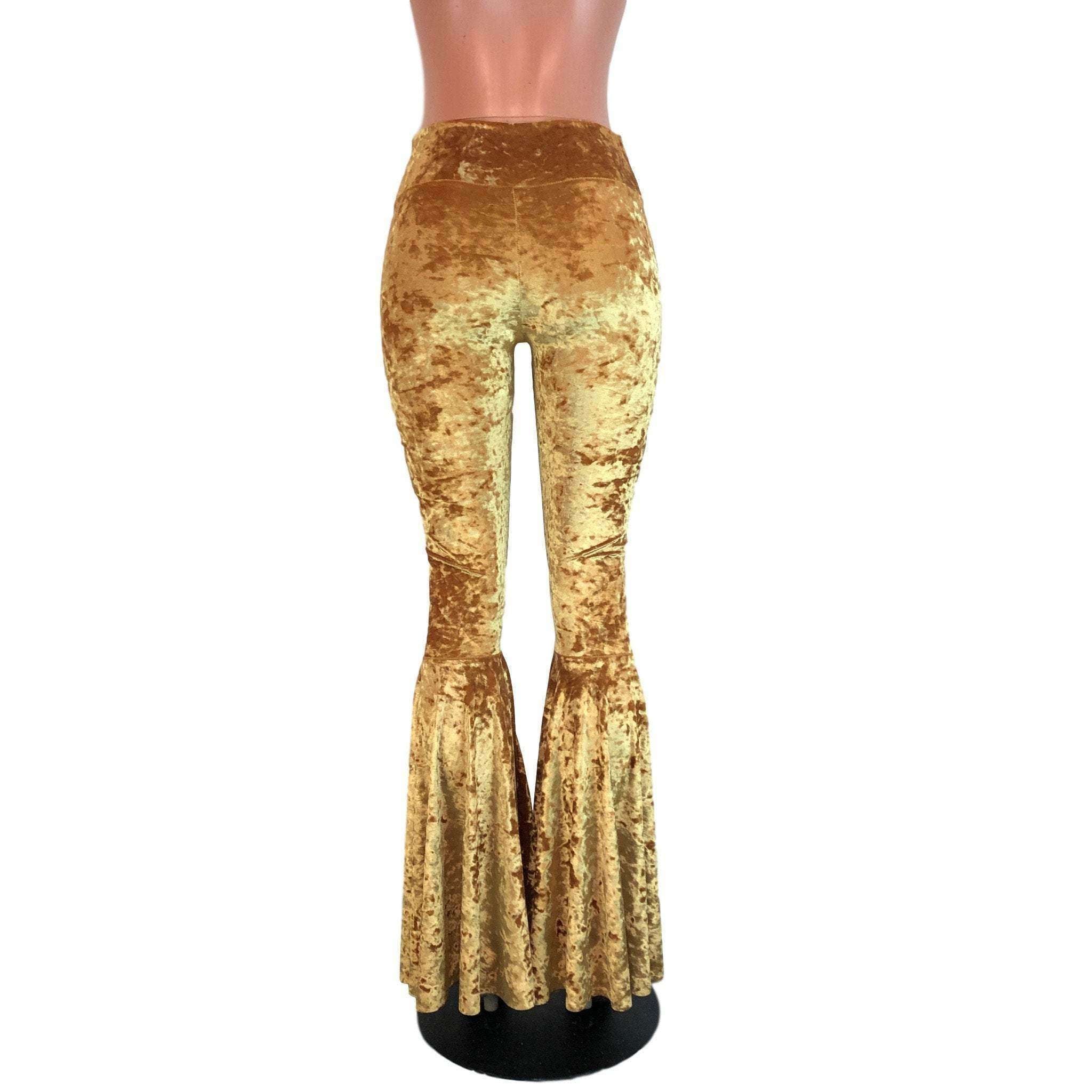 High Waisted Bell Bottom Flares - Gold Crushed Velvet– Peridot Clothing