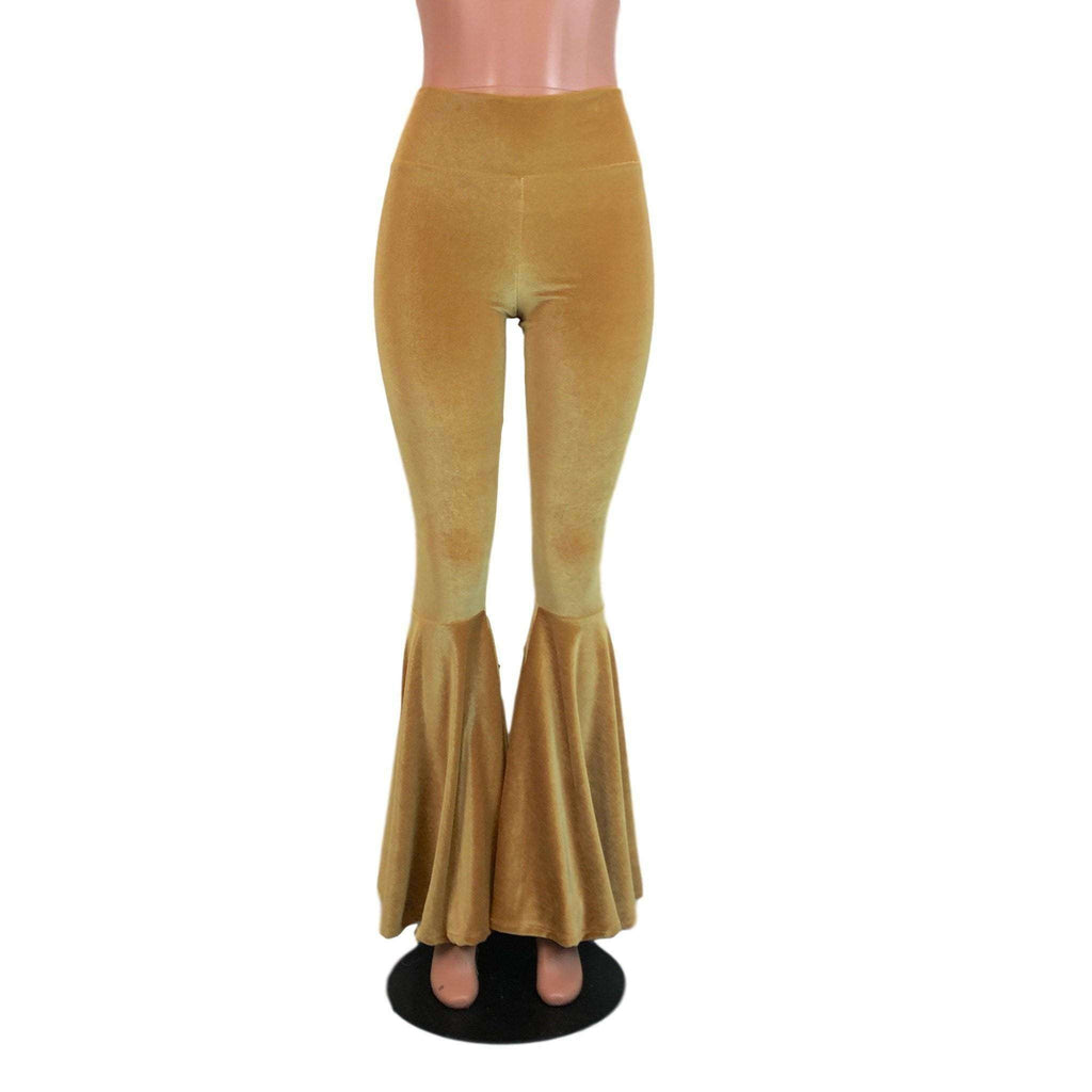 High Waisted Bell Bottom Flares - Gold Velvet - Peridot Clothing