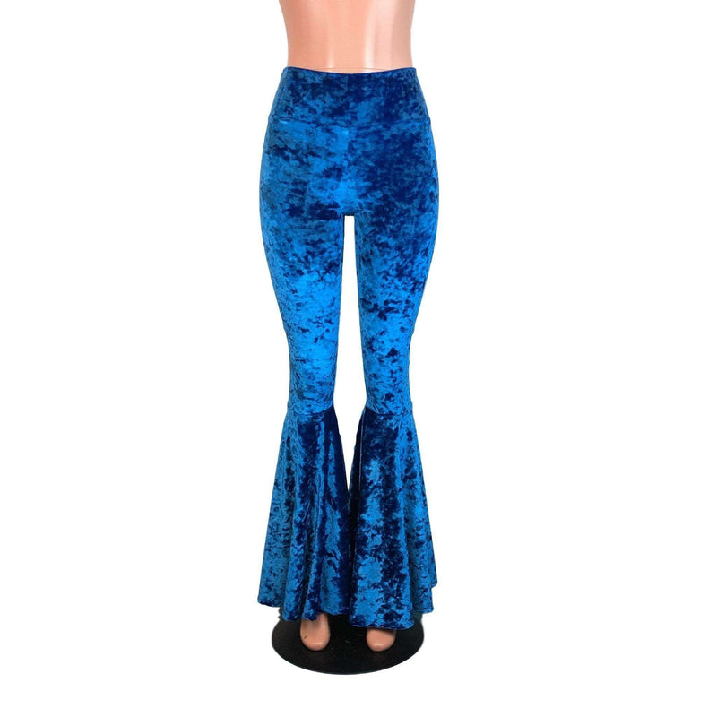 High Waisted Bell Bottom Flares Royal Blue Crushed Velvet