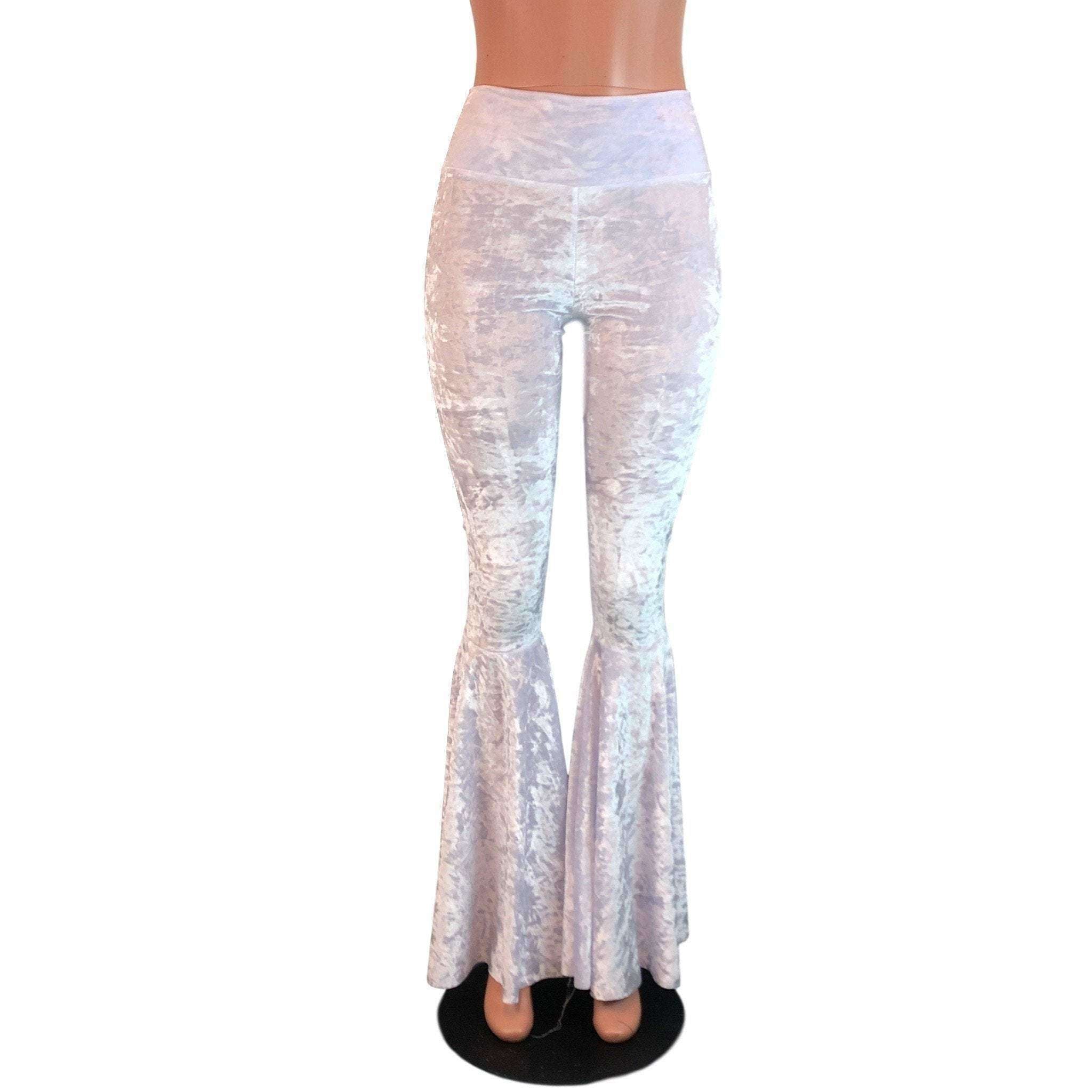 High Waisted Bell Bottom Flares White Crushed Velvet Peridot
