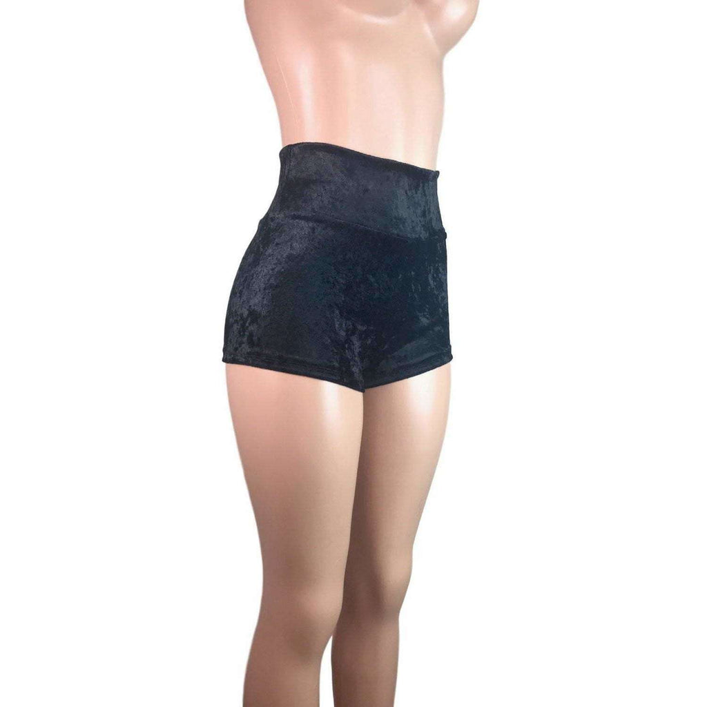 High Waisted Booty Shorts - Black Crushed Velvet - Peridot Clothing