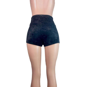 High Waisted Booty Shorts - Black Crushed Velvet - Peridot Clothing