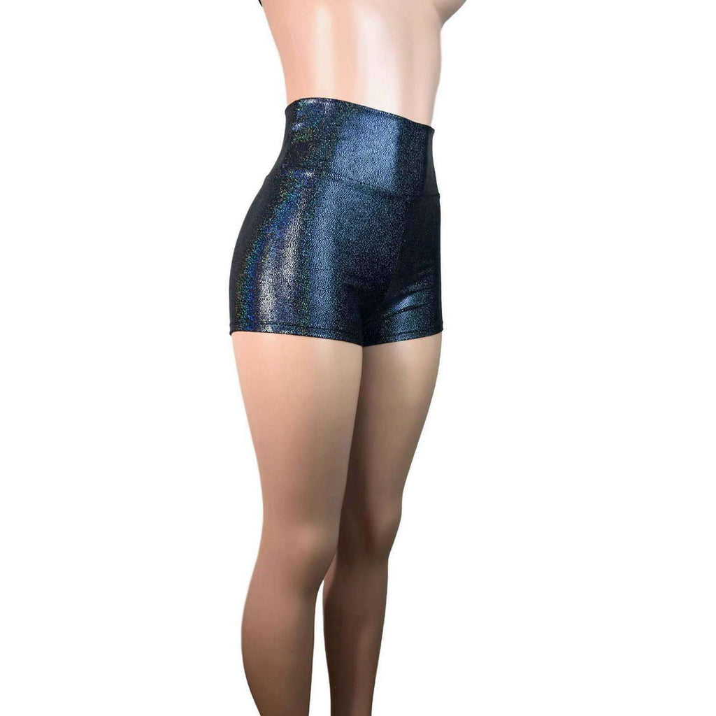High Waisted Booty Shorts - Black Holographic - Peridot Clothing