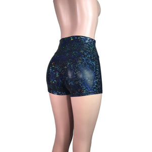 High Waisted Booty Shorts - Black Shattered Glass Holographic - Peridot Clothing