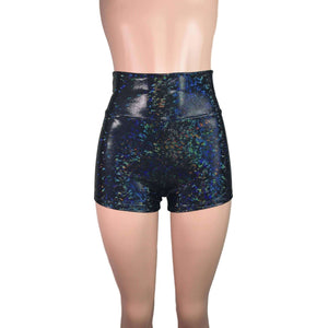 High Waisted Booty Shorts - Black Shattered Glass Holographic - Peridot Clothing