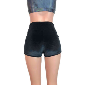 Black Velvet Booty Shorts - High-Waisted - Peridot Clothing