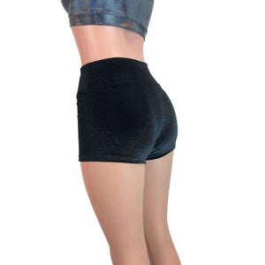 Black Velvet Booty Shorts - High-Waisted - Peridot Clothing