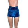 High Waisted Booty Shorts - Blue Crushed Velvet - Peridot Clothing