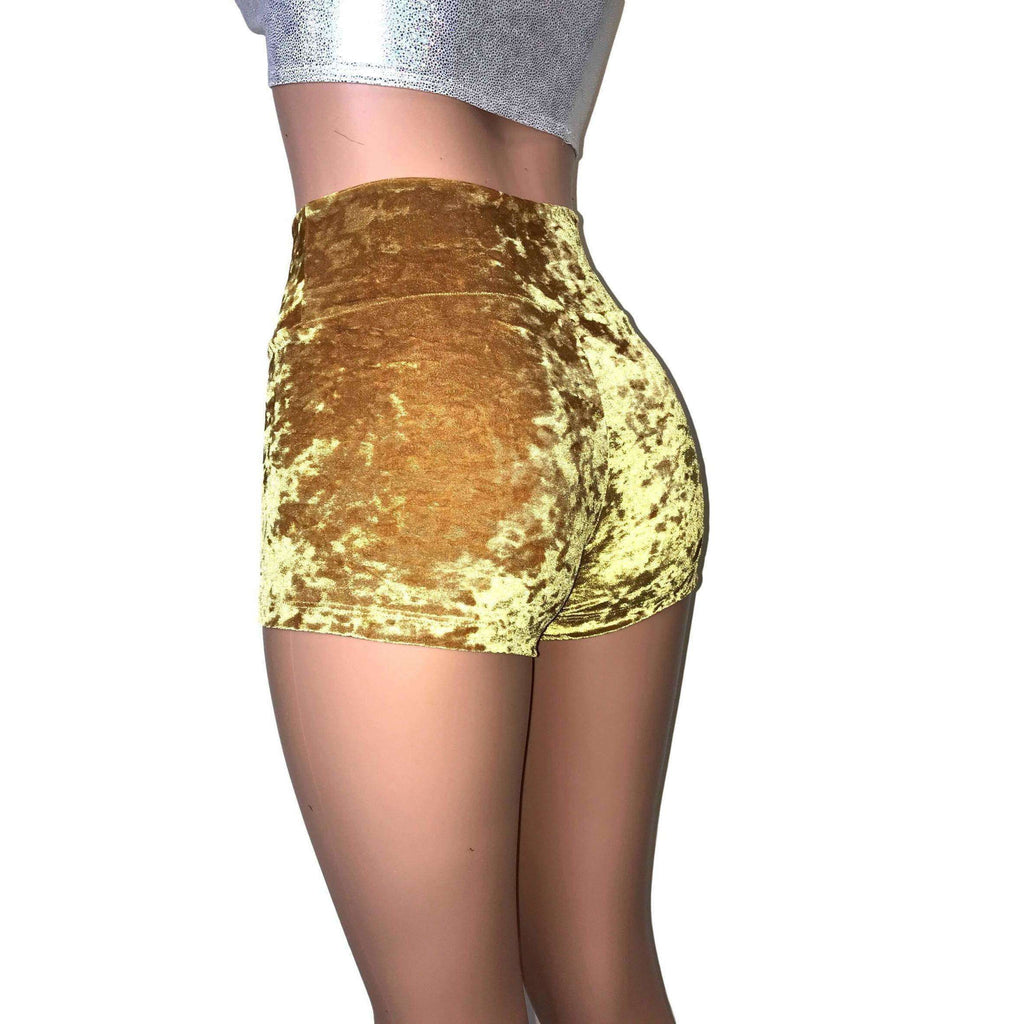 High Waisted Booty Shorts - Gold Crushed Velvet - Peridot Clothing