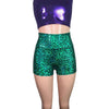 High Waisted Booty Shorts - Green Mermaid Scales - Peridot Clothing