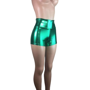 High Waisted Booty Shorts - Green Metallic - Peridot Clothing