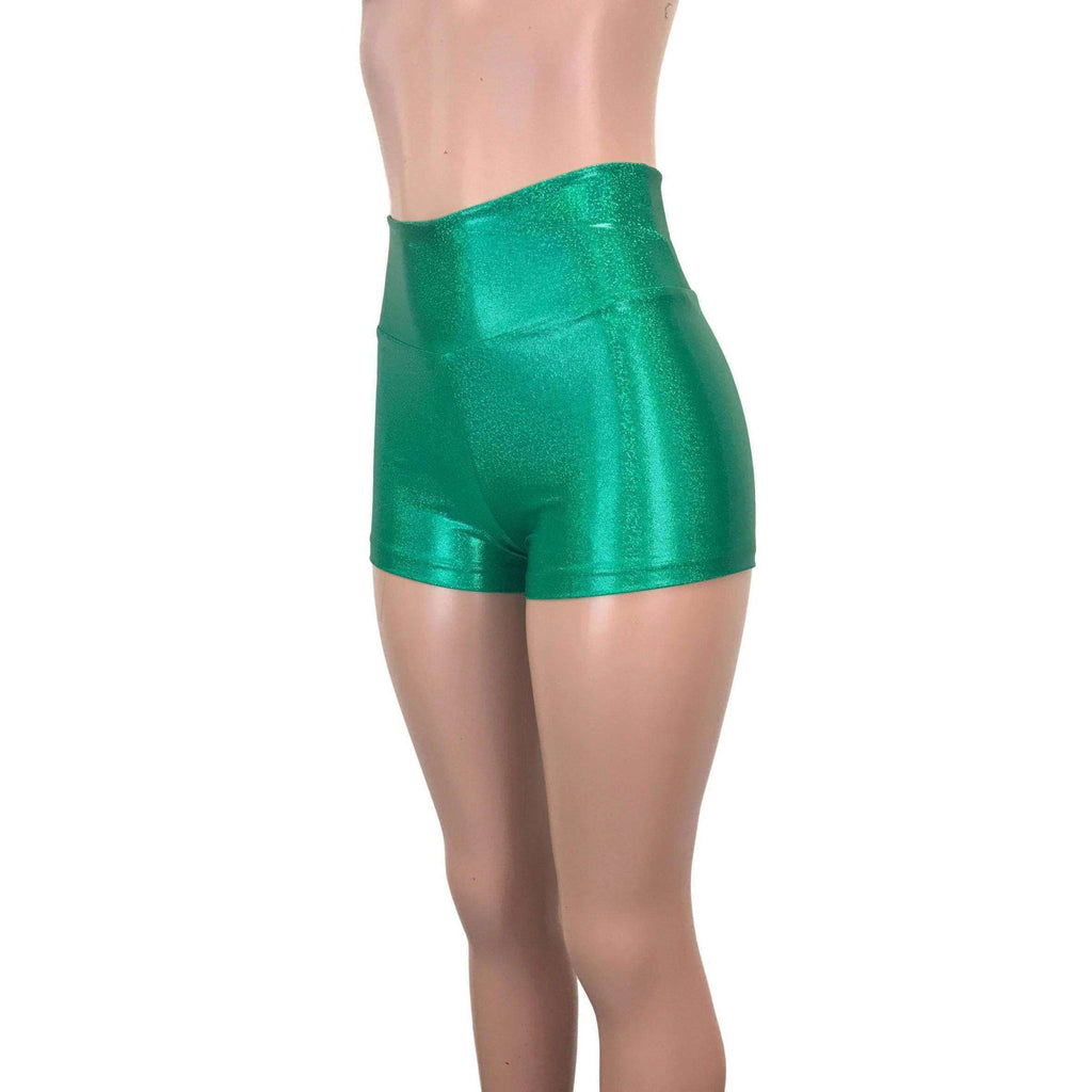 High Waisted Booty Shorts - Green Sparkle - Peridot Clothing
